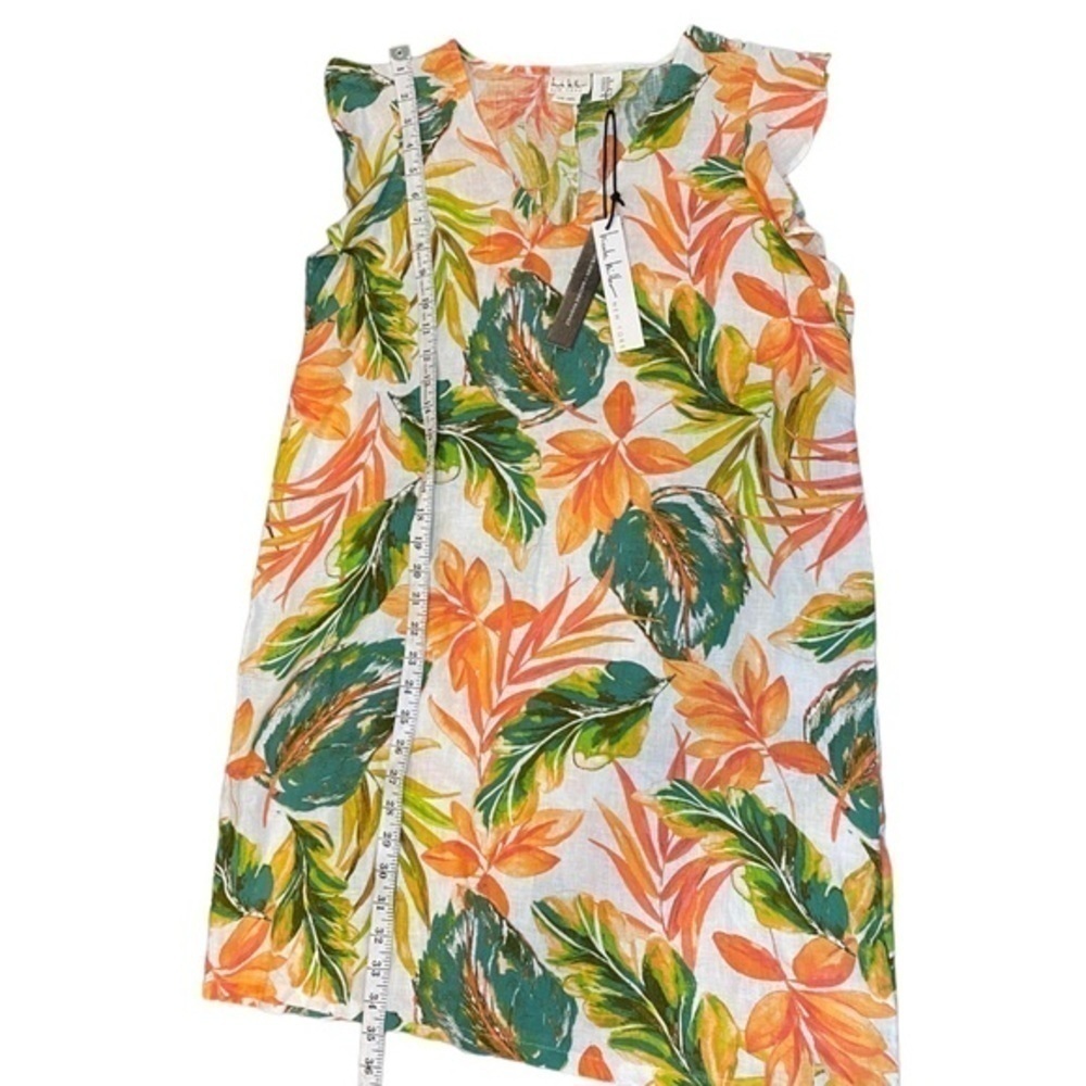 NWT Linen Nicole Miller | Tropical Floral Print V-Neck Shift Mini Dress - Picture 3 of 8